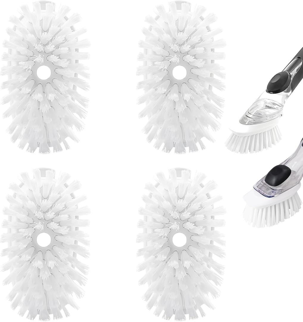 Brush Refills for OXO Dish Brush - 4 Pack Dish Brush Cleaning Soap Dispensing Head Replacement for Scrubber (White)