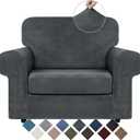 WEERRW Velvet Stretch Chair Sofa Slipcover - 2 Pieces Luxury Soft Velvet Plush Couch Cover Furniture Protector with Elastic Bottom for Pets, Machine Washable, Dark Gray, Small
 23"x32"