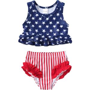 YOUNGER TREE Toddler Baby Girls Summer Swimsuit Sleeveless Striped Swimwear Two-Piece Suit Beach Bikini (Red, S) 18-24M