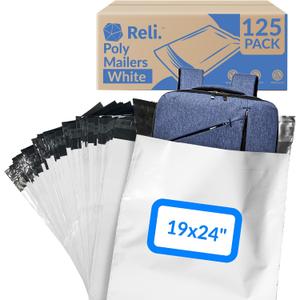 Reli. (125 Pcs) Poly Mailers 19x24", White | Large Shipping Bags for Small Business | Mailing Bag for Shipping | Packaging for Clothing | Non-Padded Envelopes/Polybags, Self Sealing