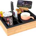 Couch Cup Holder Tray, Hitseon Silicone Bamboo Couch Caddy with Rotatable Phone Holder for Bed Car Seat Organizer, Waterproof Anti-Spill Couch Drink Holder for Snacks Beverage Remote (Black)