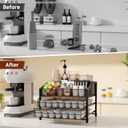 Homsorout Coffee Bar Organizer - Coffee Station for Countertop, Metal and Wood K Cup holder Storage Basket for Coffee Pods, Syrup, Cups, Stirrer, Coffee Condiment, Tea Organizer, Black and Brown