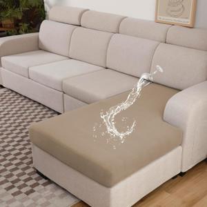 TOPYUMH 100% Waterproof Couch Cushion Covers L Shaped Chaise Cover, Stretch Seat Covers for Sectional Sofa, Reversible Couch Sofa Protector Covers for Kids Pets (Chaise Cover, Sand)