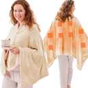 JOLLYVOGUE USB Heated Blanket Throw, Wearable & Portable Heating Electric Blanket for Adults, 3 Levels & 8 Heating Zone Shawl for Indoor & Outdoor, Beige (Battery Not Included)