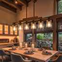 Farmhouse Chandelier 6-Light Dining Room Light Fixture Over Table Kitchen Island Lighting Rustic Chandeliers for Dining Light with Glass Shade Wood Pendant Lights Kitchen Island