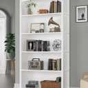 TVU 5-Tier Wooden Bookshelf, 31.5" W x 65" H 9.9" D Bookshelf with Storage, Floor Standing Modern Style Display Bookcase for Living Room, Office, Study Room, Entryway, White