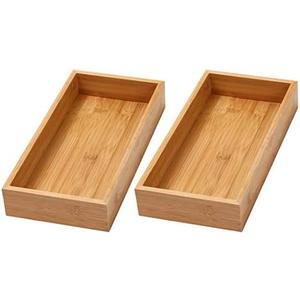 YBM HOME Bamboo Drawer Organizer Storage Box for Kitchen Drawer, Junk Drawer, Office, Bedroom, Children Room, Craft, Sewing, and Bathroom, 2 Pack 6x15x2 inch