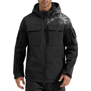 FREE SOLDIER Men's Waterproof Softshell Jacket Fleece Lined Outdoor Jacket Tactical Military Hoodie Windbreaker Size L