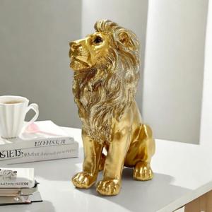 Gold Resin Lion Figurine, Decorative Sculpture