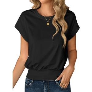 Remidoo Women's Banded Bottom Tops Short Sleeve Cropped T Shirt (Black, XXL)