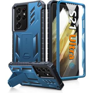 FNTCASE for Samsung Galaxy S21-Ultra Case: Military Grade Rugged Cell Phone Cover with Kickstand | Shockproof TPU Protection Bumper Matte Textured Design for Samsung S21 Ultra Cases 6.8 inches(Blue)