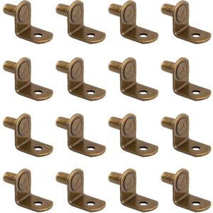 Shelf Support Pegs 60pcs L-Shaped Clips 6mm /0.24inch Shelf Bracket Pegs for Furniture Cabinet Closet (Antique Brass)
