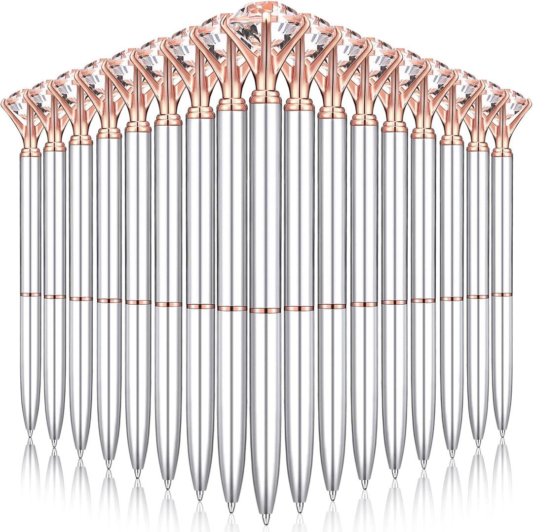 Yahenda 50 Pcs Diamond Pens Bridal Shower Ballpoint Pen bulk Black Ink Bling Crystal Metal Bling Gifts with Diamond on Top for Women Bridesmaid Wedding Office School(Silver)