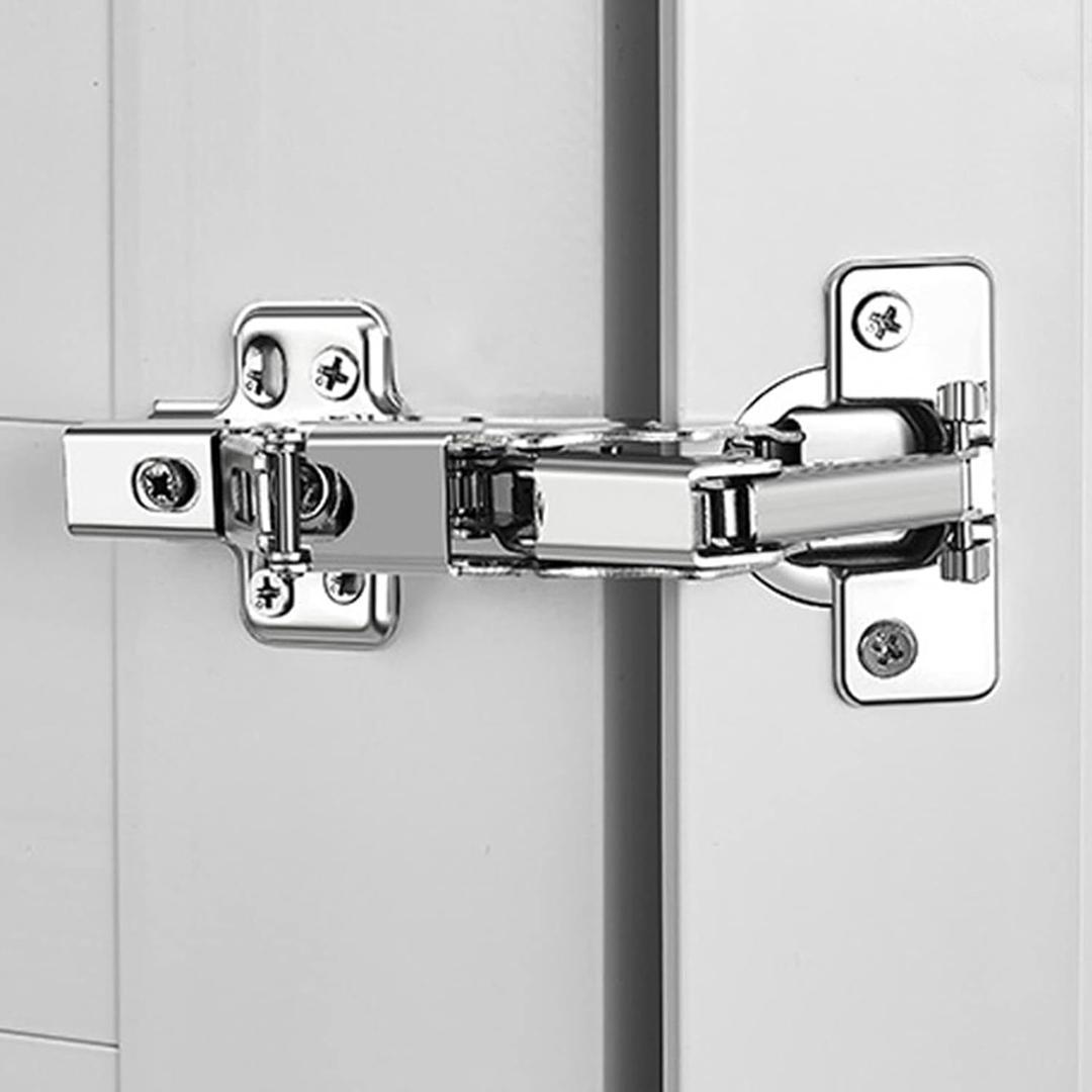 165 Degree Hinges Frameless Cabinet Hinges Hydraulic Adjustable Mounting Concealed Hinges Soft Closing Nickel-Plated Steel Buffer Dampers for Wardrobe, 1 Pair (Full Overlay)