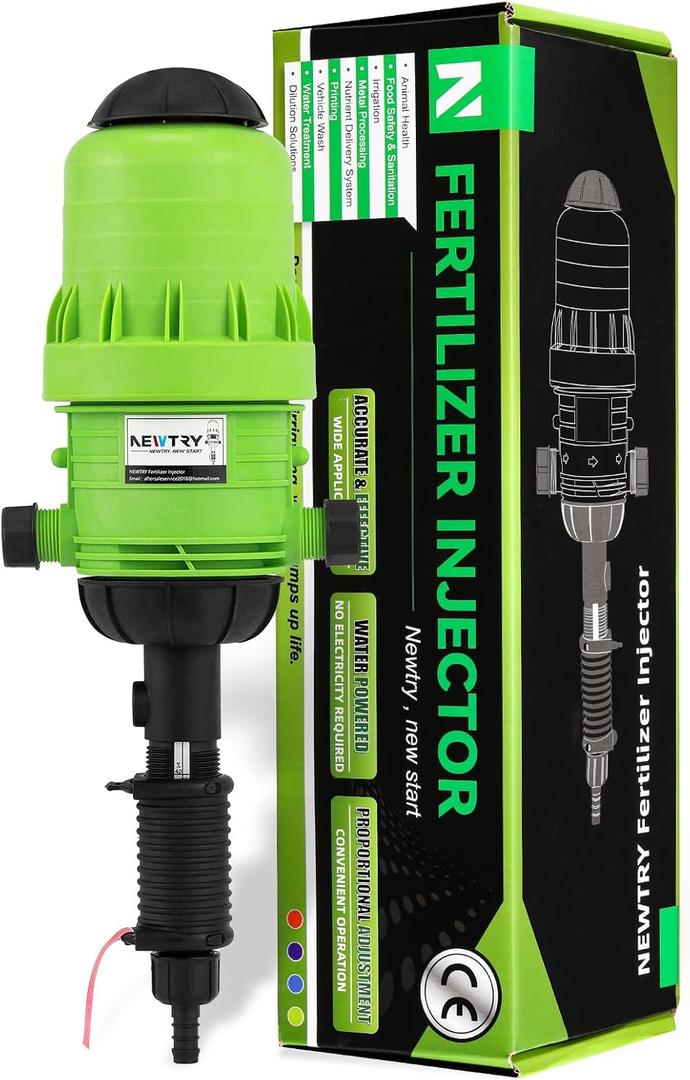 NEWTRY 0.4%-4% Fertilizer Injector for Drip Irrigation 1:250 to 1:25 Adjustable Water Powered Dosing Pump 3/4" NPT