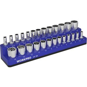 WORKPRO Magnetic Socket Organizer, 1/4-Inch Metric Socket Holder, Tool Trays Holds 26 Pieces Standard Size and Deep Size Sockets(Sockets not Included)