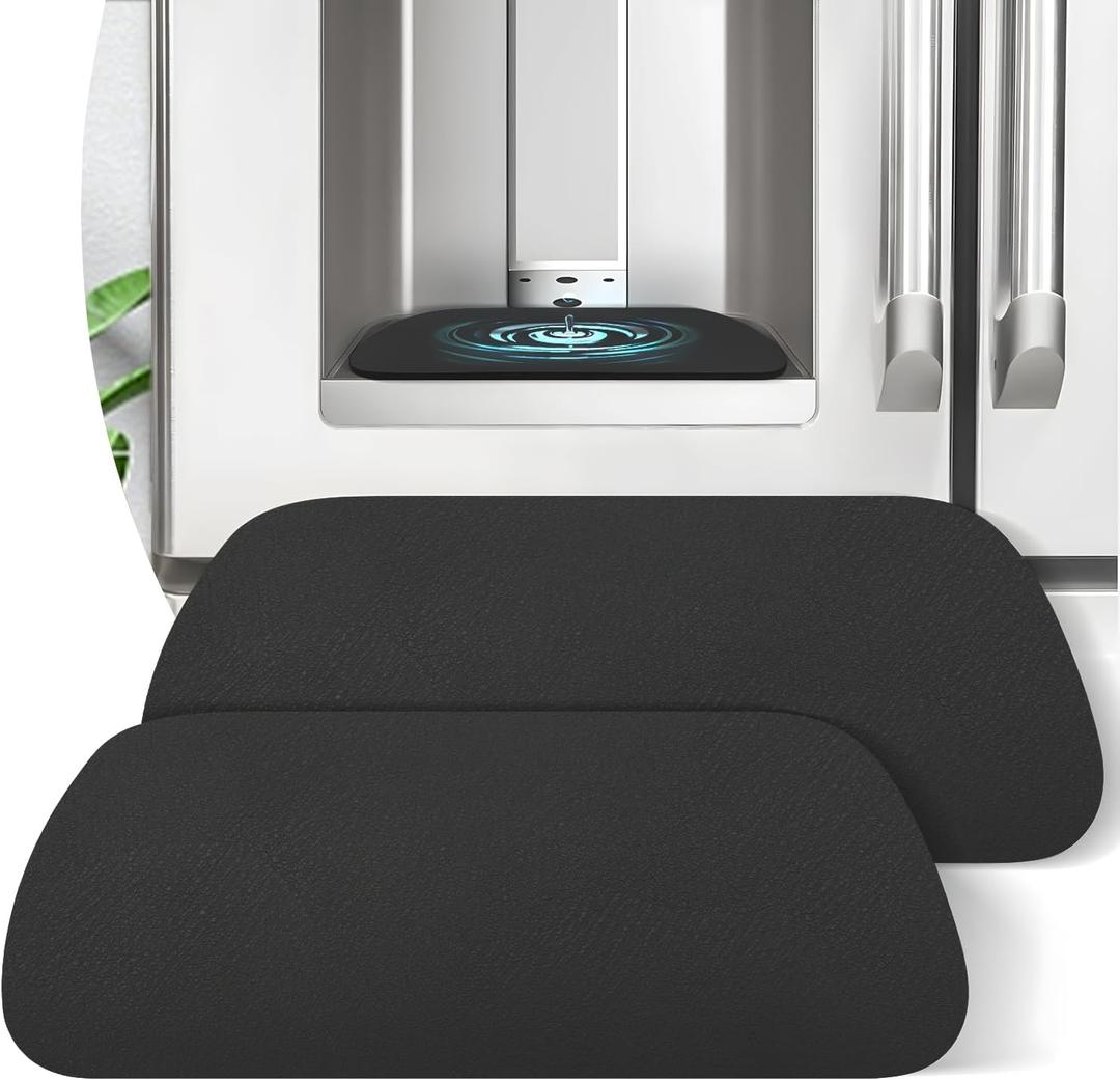 LOPNUR Refrigerator Drip Tray Catcher 2 Pack - 9"x3.1" Cuttable Refrigerator Mats Hide Stains, Fridge Ice Water Dispenser Absorbent Mat for Samsung Whirlpool GE, Fridge Drip Pad (Trapezoid, Black)