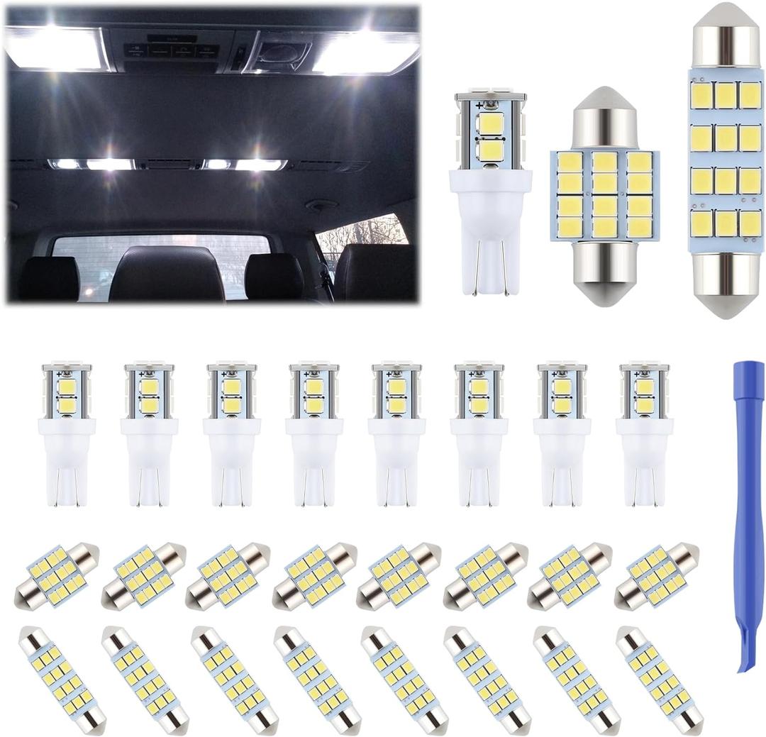 iFunyLED 24 Pieces Dome Light LED Car Interior Bulb Kit Set 194 T10 DE3175 578 31mm 42mm Bulbs Interior Replacement Lights for Car Map License Plate Door Side Marker Cornering Trunk Light - White