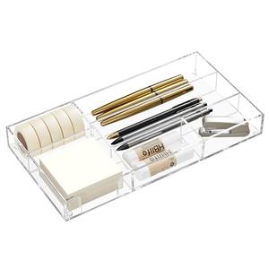 HBlife Acrylic Desk Drawer Organizer Tray with 6 Compartments, Small Clear Office Drawer Organizers and Accessories for Pens, Pencil, Makeup, Desktop, Bathroom and Kitchen, 11.65 x 6.1 x 1.38 Inch