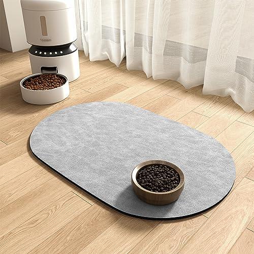 Absorbent Dog Food Mat-Cat Dog Mat for Food and Water Bowl, Quick Dry Pet Food Mat, No Stains Dog Feeding mat, Dog Accessories Pet Supplies Mat-Dog Water Bowl Mat for Messy Drinkers, Light grey  19" x 12"