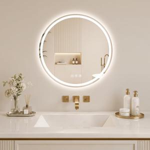 BEAUTYPEAK 20 Inch Round LED Bathroom Mirror with Lights, Circle Frameless Wall Mounted Vanity Mirror with Anti-Fog, Dimmable 3 Color Temperature, Memory Function, Tempered Glass for Modern Home Decor