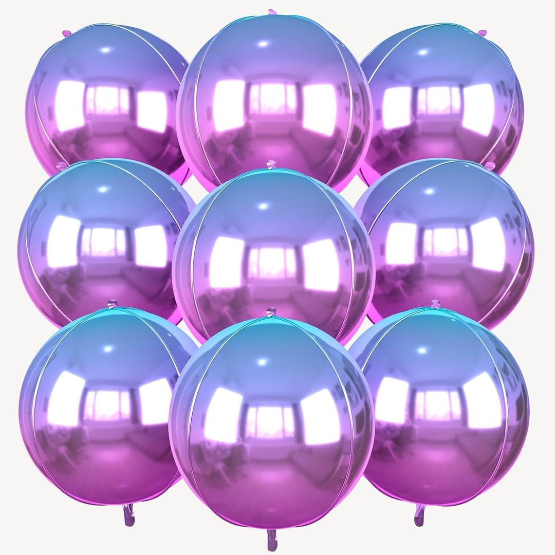 Gradient Purple Round Foil Balloons 9 pcs,22" Giant Round Balloons Purple Foil Balloon for Girls Birthday Baby Shower Wedding Bridal Shower Bachelorette