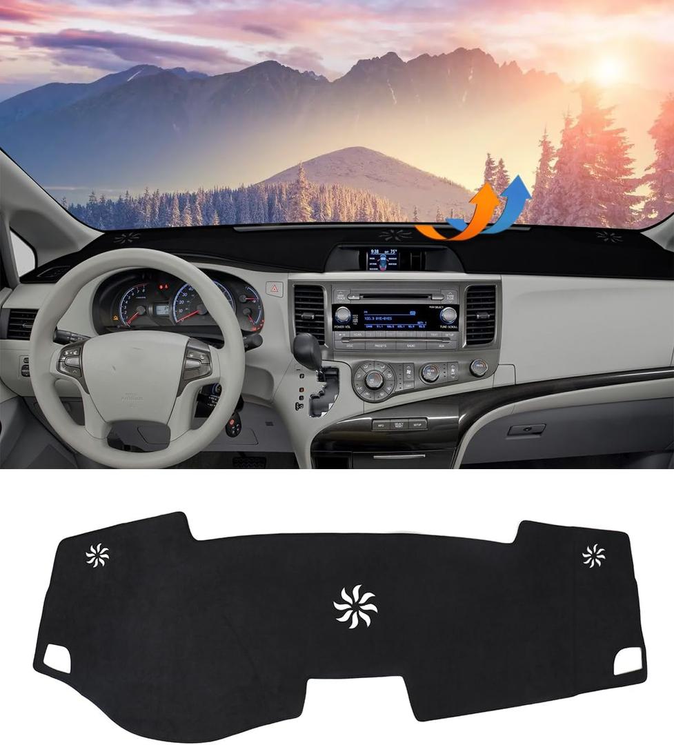 BIBLOZ Dash Cover for Toyota Sienna 2011-2014 Accessories Black Flannel Dashboard Cover Mat Car Dashboard UV Sun Protection