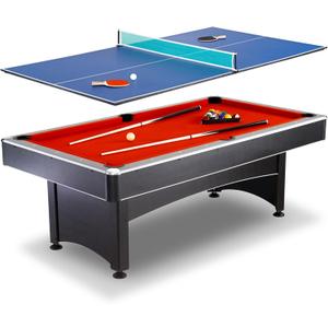 Hathaway Maverick 7 Foot Pool Table with Table Tennis Top  with Accessories for Both Games  Space-Saving Ping Pong and Pool Table Combo for Families  Matte Black Finish