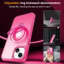 Hocase for iPhone 14/13 Case 6.1", with Magnetic Ring Stand [Compatible with MagSafe] [Military Grade Protection] Slim Shockproof Translucent Protective Phone Case - Hot Pink