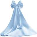 dideyttawl Women Satin Bow Cape for Prom Dress Detachable Sleeves Train for Wedding Dress Homecoming Dress Long Bridal Cape (Baby Blue)