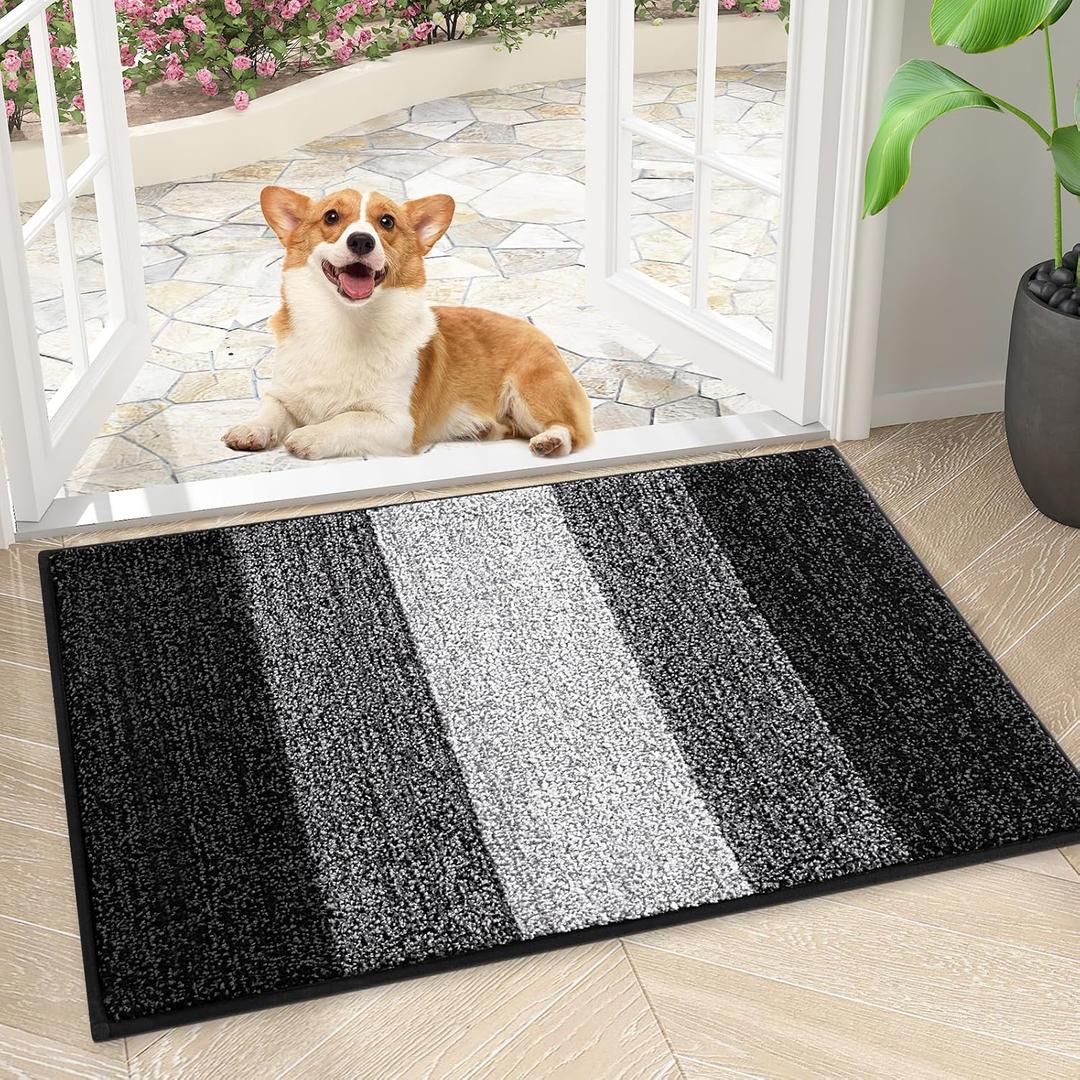 Smiry Dog Door Mat for Muddy Paws, Absorbs Moisture and Dirt, Low-Profile Entryway Mat with Non-Slip Backing, Entry Indoor Outdoor Doormat for Inside Floor (24x16 Inches, Black) (24'' x 16'', Black)