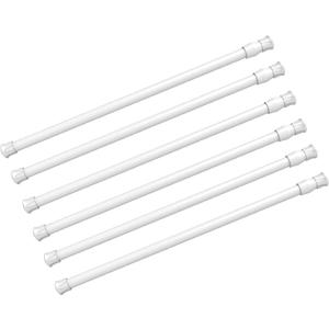 6Pcs Spring Tension Curtain Rod21-38 Inches Adjustable Expandable Pressure White Curtain Tension Rods For Kitchen, Bathroom, Window, Home