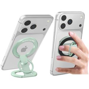 RESPECTED BRO-Magnetic-Phone-Ring-Holder with Dual Rings, Compatible with iPhone 17/16/15/14/13/12, Multifunctional Stand for Office, Gym, Kitchen & All Metal Surfaces, Finger Loop Grip (Light Green)