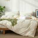 MooMee Bedding Duvet Cover Set 100% Washed Cotton Linen Like Textured Breathable Durable Soft Comfy (Solid Cream White, Full 80"x90")