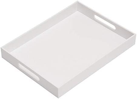 KEVLANG Glossy White Acrylic Serving Tray, 14x20Inch, Sturdy Kitchen Countertop Organizer, Decorative Vanity Table Tray, Ottoman Tray, 3/16 inch Thickness