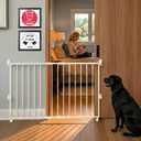Yeagle Extendable Rolling Guard, Adjustable Dog Gate 33-51" for Stairs Doorways Hallways, No Bottom Rail, White Metal Pet Barrier with Wheels, One-Hand Operation, Dual-Side Opening