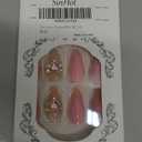 SINHOT Y2K Press on Nails Medium Almond Fake Nails with Glue Pink False Nails Stiletto Nails 3D Design Bowknot Ballerina Acrylic Nails 24pcs