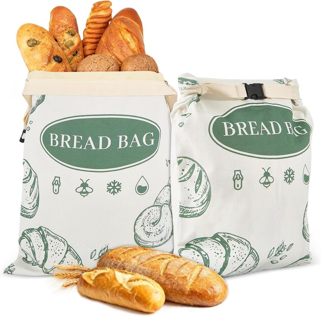 2 Pack Zippered Beeswax Bread Bags 1713 Inch Large Cotton Sourdough Bread Bags Reusable Bread Storage Bags for Homemade Bread Freezer Safe for Bagel Croissant & Baguette Kitchen Baking Supplies