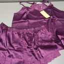 Ekouaer Satin Pajamas Women Lace Sleepwear Lingerie Cami Shorts Set Nightwear XS-XXL (Small, Purple)