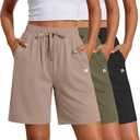 Neer 3 Pack Women's Quick Dry Shorts Women Drawstring High Waisted Bermuda Athletic Shorts with Pockets (Black, XL)