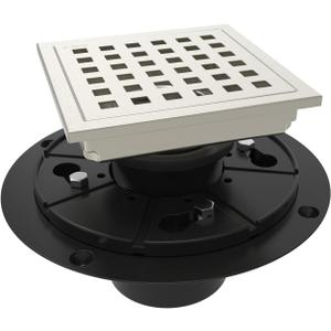 WEBANG 4 Inch Square Shower Floor Drain with Flange,Quadrato Pattern Grate Removable,Food-Grade SUS 304 Stainless Steel,Watermark&CUPC Certified,Brushed Nickel