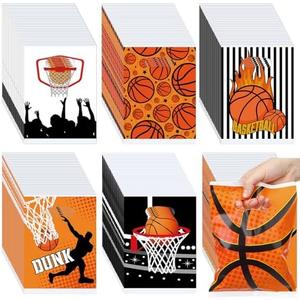 Wesnoy 300 Pcs Basketball Goodie Gift Bags Basketball Party Favor Candy Treat Snack Plastic Bags Bulk with Handle for Kids Birthday Party Classroom School Sport Teams Events Supplies