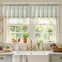 jinchan Linen Stripe Valances for Window 16 Inch Modern Rustic Farmhouse Valances for Kitchen Living Room Bathroom Window Treatment Light Filtering Rod Pocket 2 Panels Sage Green on Linen