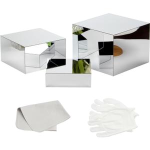 Acrylic Silver Mirror Display Riser, 3 Pcs Glossy Silver Risers for Display Food Display Lifter Nesting Display Risers Hollow Bottom, Acrylic Box Rack Perfume Cosmetics Collection Stand
