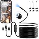 Endoscope Camera with Light, 1920P HD Borescope with 8 Adjustable LED Lights, 16.4ft Semi-Rigid Snake Camera, IP67 Waterproof 7.9mm Inspection Tools for iOS and Android