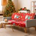 8 Pcs Christmas Patio Cushion Covers, Santa Claus Stretch Sofas Seat Covers for Home Indoor, Claus Printed Replacement Furniture Protector Slipcover for Christmas Decor, with Elastic Fixing Buckle
