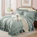 AMBERSPACE King Size Comforter Set Sage Green, Ruffle Shabby Chic Bedding Set Farmhouse 7 Pieces, All Season Fluffy Bed in a Bag with Sheets, Pillowcases & Shams