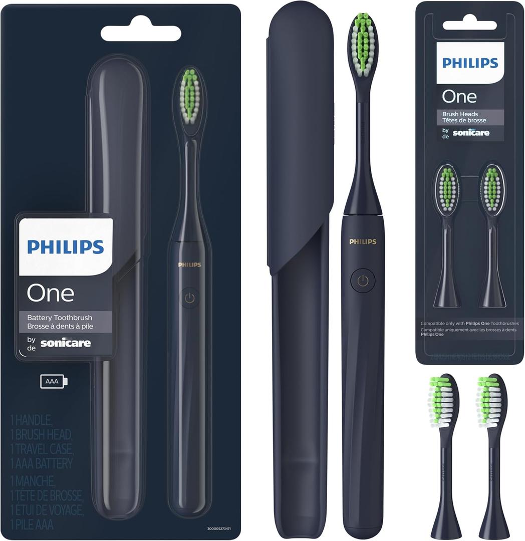 Philips Sonicare Battery Toothbrush, Brush Head Bundle, Midnight Blue, BD1002/AZ (3 Count (Pack of 1))