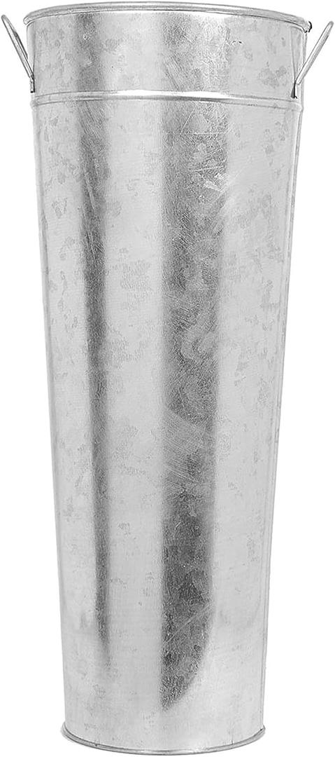 Hosley Galvanized French Bucket Vase with Handles 6" Diameter x 15" H - Perfect for Weddings, Parties, Country Picnics, Floral Arrangements, Tableware Storage, or Candle Gardens - Rustic Farmhouse Decor (Silver)