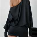 SOLY HUX Women's Long Sleeve Off The Shoulder Dress Y2k Mini Dress Streetwear Music Festival Outfits (Black, XS)